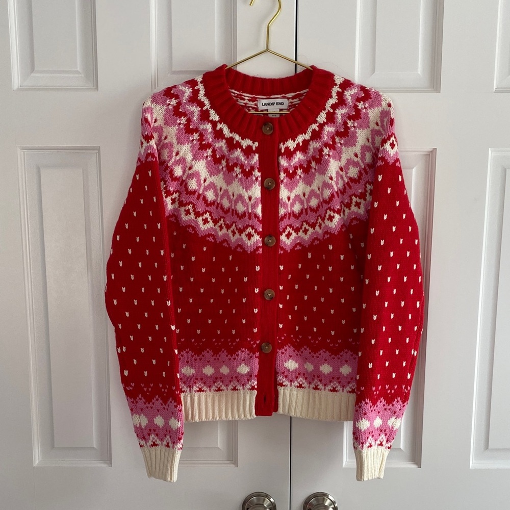 Red and Pink Women's Cotton  Land's End Sweater